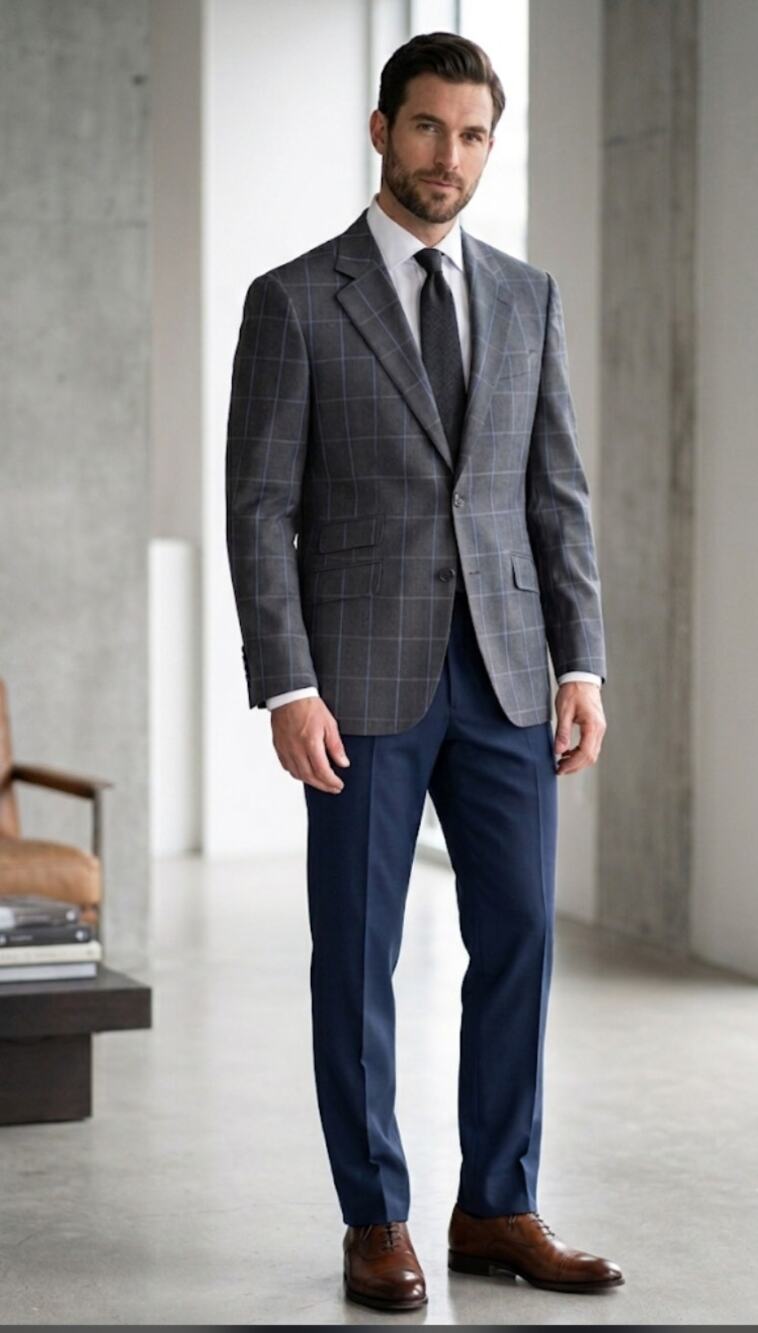NWT Oliver Wicks Gray Blue Check Wool Blazer Suit Jacket 40S Slim Fit Super 110